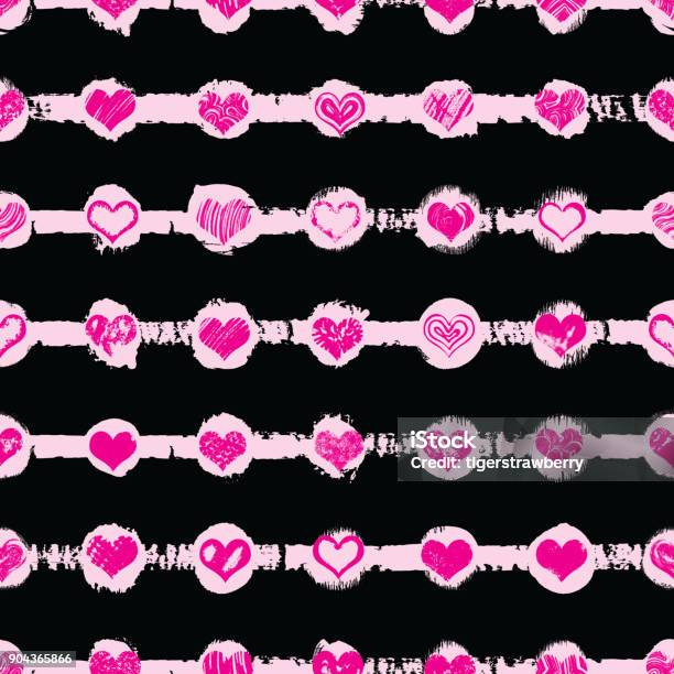 Heart Shapes Seamless Pattern On Retro Pop Up Grunge Brush Endless Background For Valentines Or Mothers Day Design 8 March Womens Day Or Love Symbols Vector Stock Illustration - Download Image Now