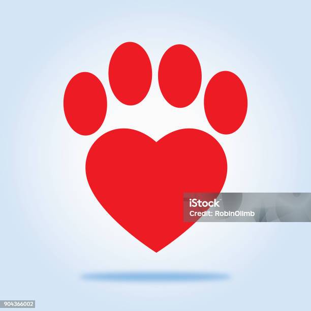 Red Heart Paw Icon Stock Illustration - Download Image Now - Heart Shape, Love - Emotion, Paw