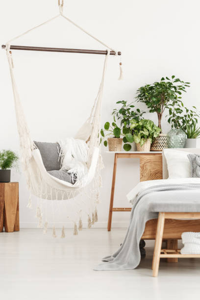 istock Beige hammock in bright bedroom 904377550