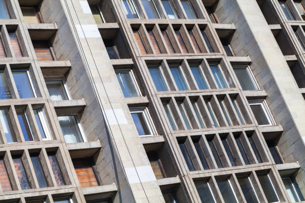istock Office building facade made of gray concrete 904384170