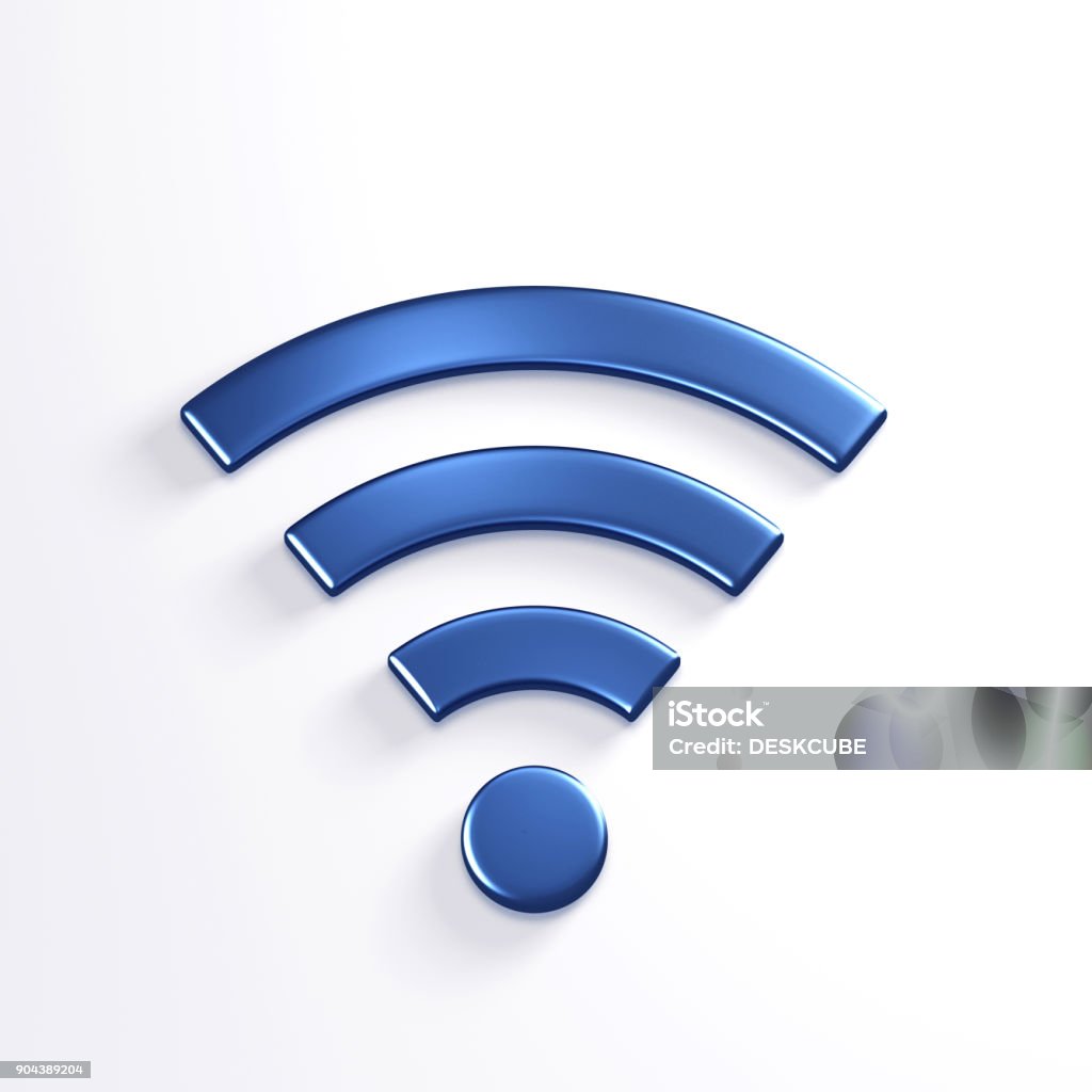 Simbolo wireless WiFi. Illustrazione di rendering blu 3D - Foto stock royalty-free di Tecnologia mobile