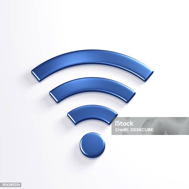 Simbolo Wireless Wifi Illustrazione Di Rendering Blu 3d - Fotografie stock e altre immagini di Tecnologia mobile
