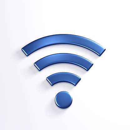 WiFi Wireless Symbol. 3D Blue Render Illustration in whihte background