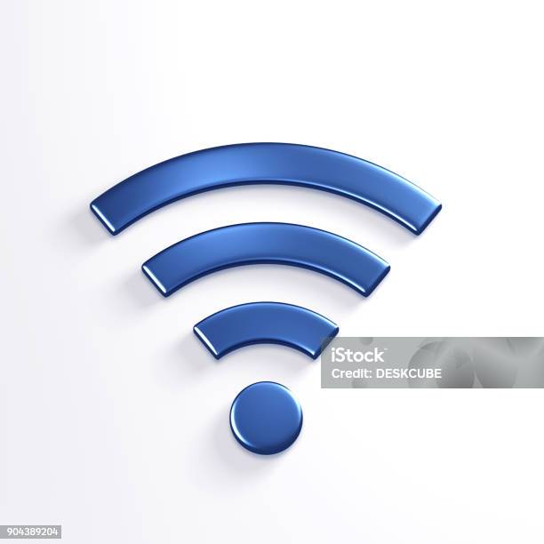 Wifi Wireless Symbol 3d Blue Render Illustration Stock Photo - Download Image Now - Wireless Technology, Icon Symbol, Symbol