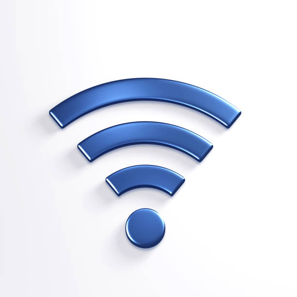 wifi wireless symbol. 3d blue render illustration - wifi zone imagens e fotografias de stock