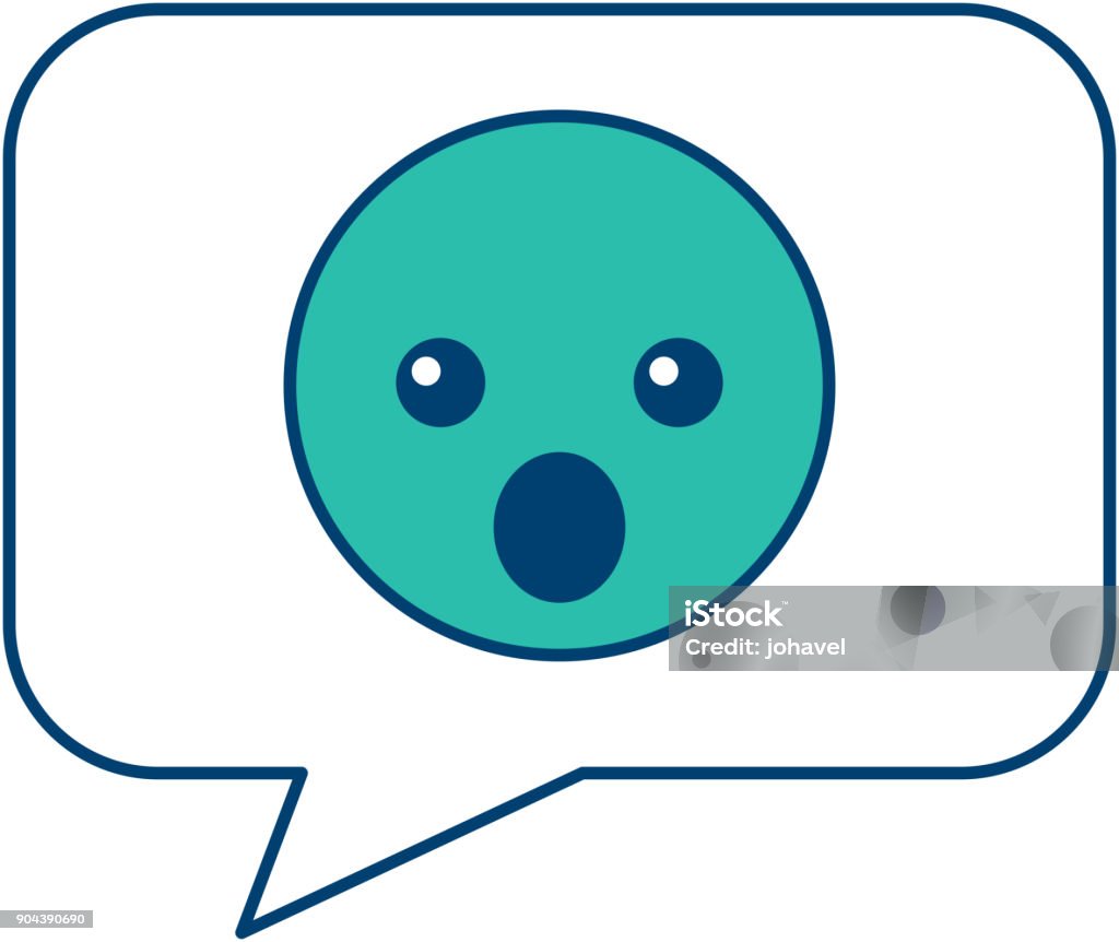 speech bubble and surprised emoticon speech bubble and surprised emoticon vector illustration blue and green design Anxiety stock vector