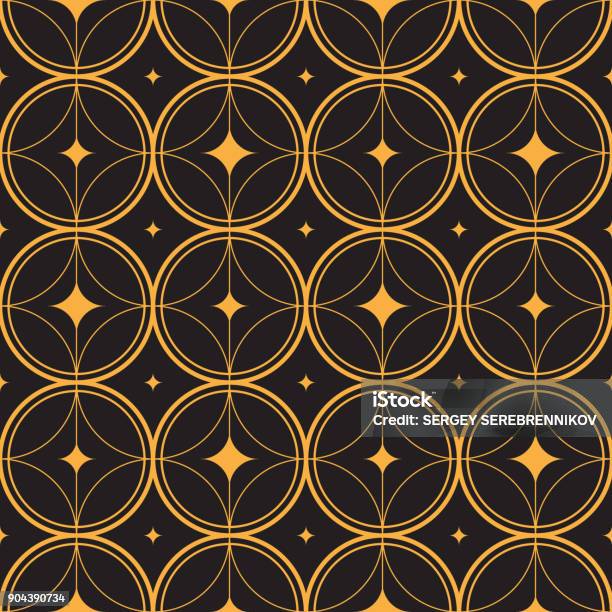 Art Deco Pattern Gold Rings Stars Stock Illustration - Download Image Now - Pattern, Art Deco, Circle