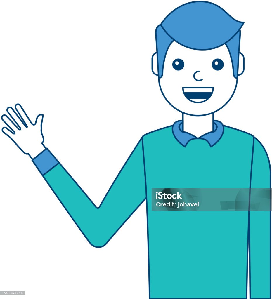 Man Waving Vector Portrait Man Waving Hand Smiling Character Stock Illustration ...