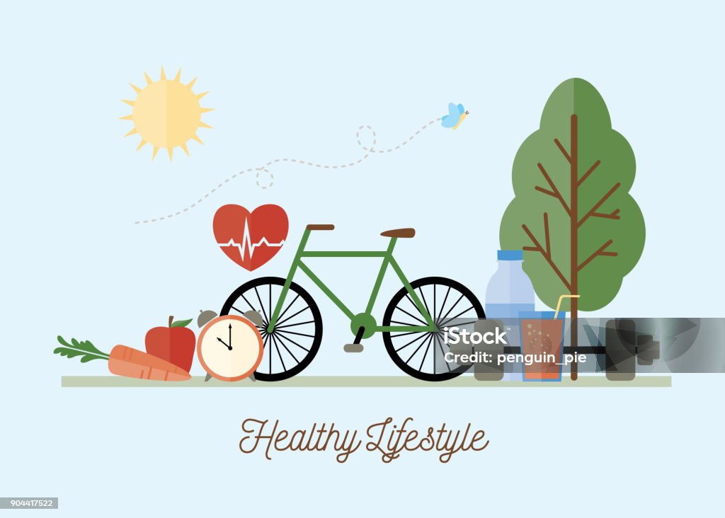 Healthy Lifestyle Concept Illustration Vector graphic imagery representing fitness, nutrition and well-being Healthy Lifestyle stock vector