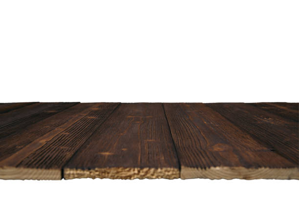 istock Brown wood texture with natural striped pattern for background in perspective view, display backdrop. clipping path. 904424432