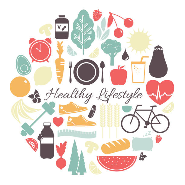 ilustracja wektora zdrowego stylu życia - spoon vegetable fork plate stock illustrations