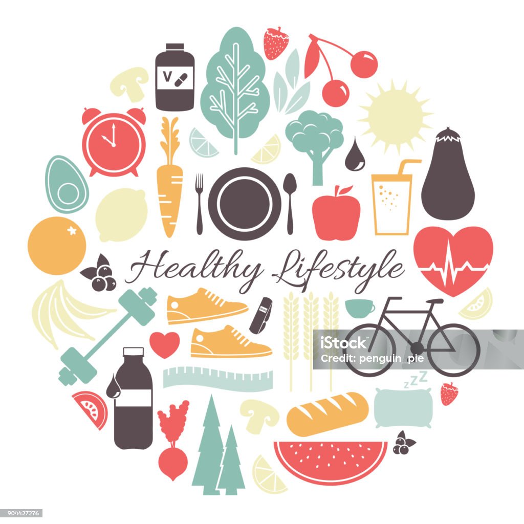 Healthy Lifestyle Vector Illustration Collection of well-being, nutrition and fitness vector graphics Healthy Lifestyle stock vector