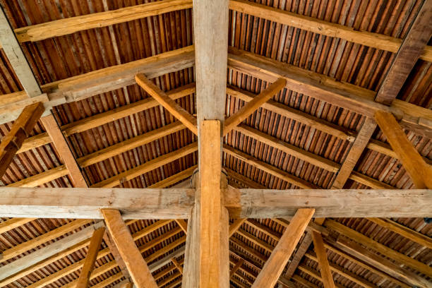 istock Wooden roof structure 904427288