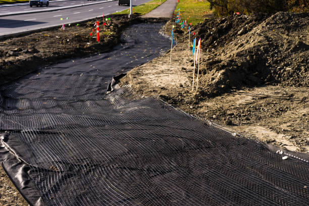 Geotextile and geonet  as road base stock photo
