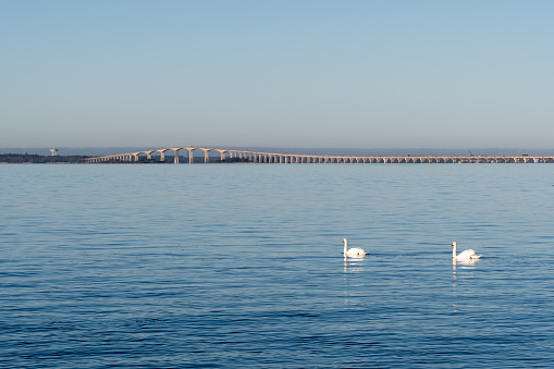 Peaceful view at the Oland Bridge in Sweden, connecting the island Oland with mainland Sweden