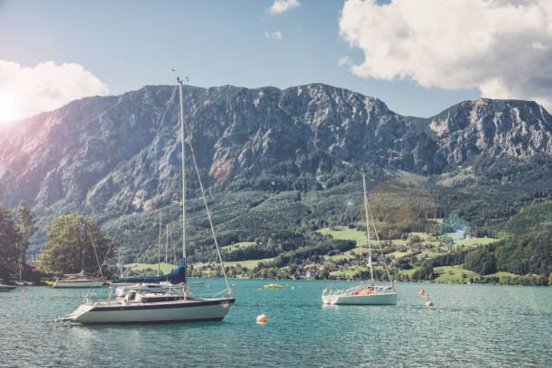 yachts on the lake stock photo