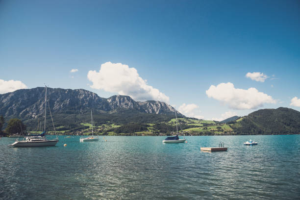 yachts on the lake stock photo