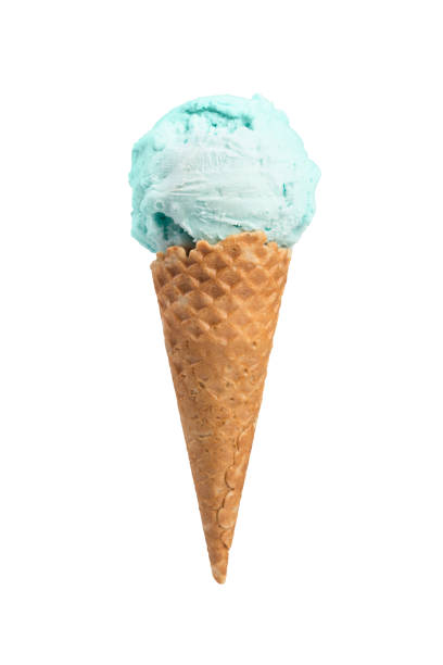 Turquoise ice cream in waffle cone