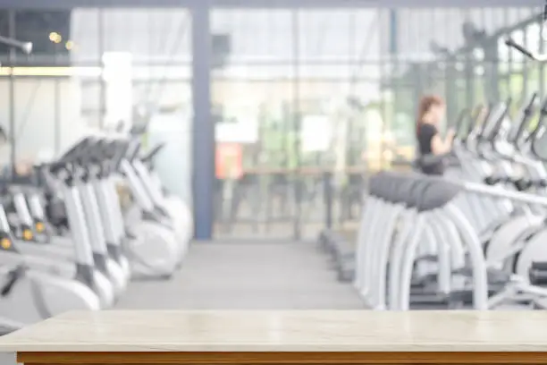 Photo of Top counter table top in Gym. for product display montage.