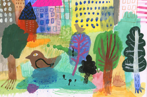 istock Mixed media painting of birds in a city 904469176