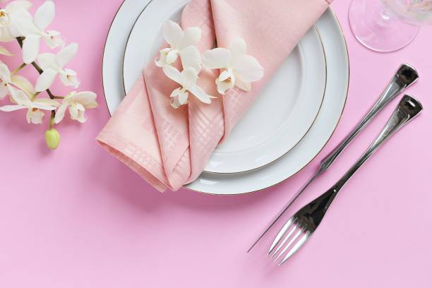 istock Festive table setting for Valentins Day, Easter, Mother's Day ore wedding. Elegant table decoration with fresh flowers. 904469518