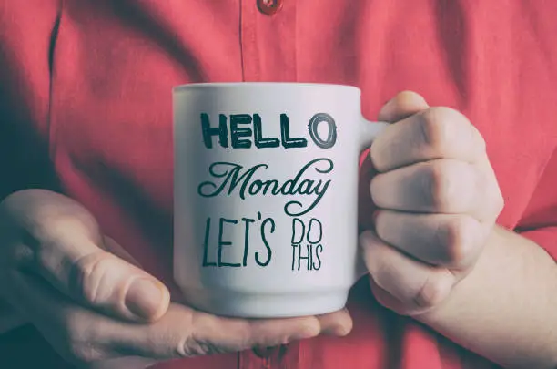 Hello Monday, let's do this. Funny motivational quote about Monday and week start.