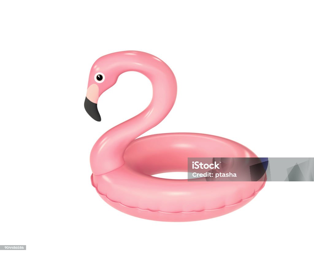 Swimming ring in shape of pink flamingo isolated on white Swimming ring in shape of pink flamingo isolated on white. 3D rendering with clipping path Swimming Float Stock Photo
