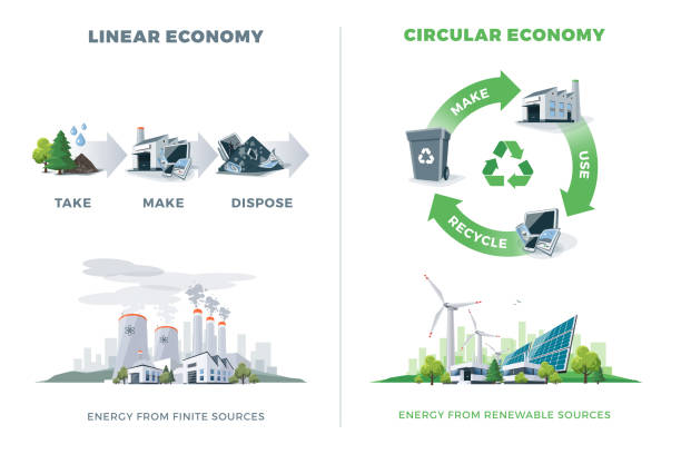 ilustraciones, imágenes clip art, dibujos animados e iconos de stock de comparando la economía circular y lineal - toxic waste illustrations