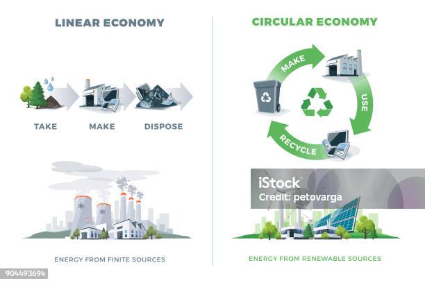 Comparing Circular And Linear Economy Stock Illustration - Download Image Now - Circular Economy, Recycling, Infographic