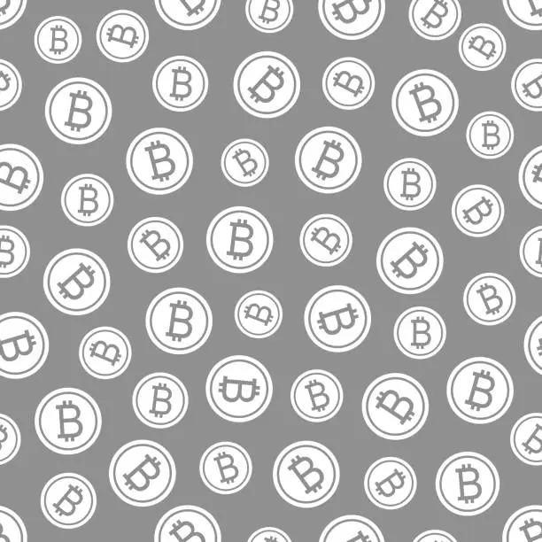 Vector illustration of Seamless texture pattern bitcoin cripto currency blockchain flat. Block chain sticker for web or print. Vector background