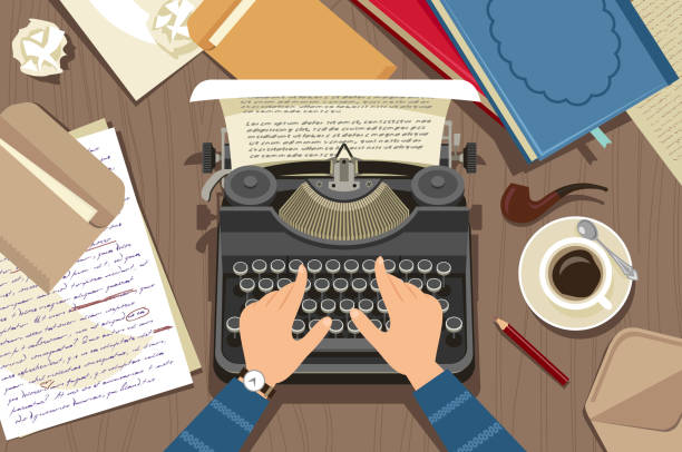 писатель на работе - пишущая машинка stock illustrations