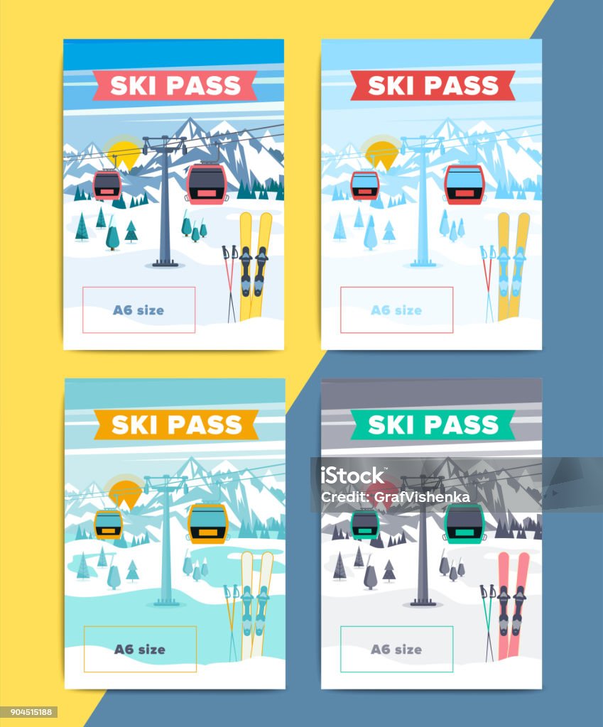 set-of-vector-ski-pass-template-design-colorful-mountain-resort