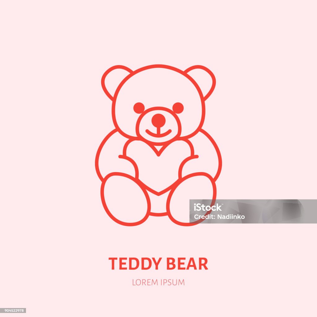 Teddy bear illustration. Plush flat line icon, toy store. Valentines day present sign Teddy bear illustration. Plush flat line icon, toy store. Valentines day present sign. Teddy Bear stock vector