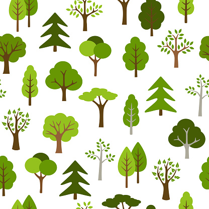 Trees icons pattern - seamless background. Can illustrate any nature topic.