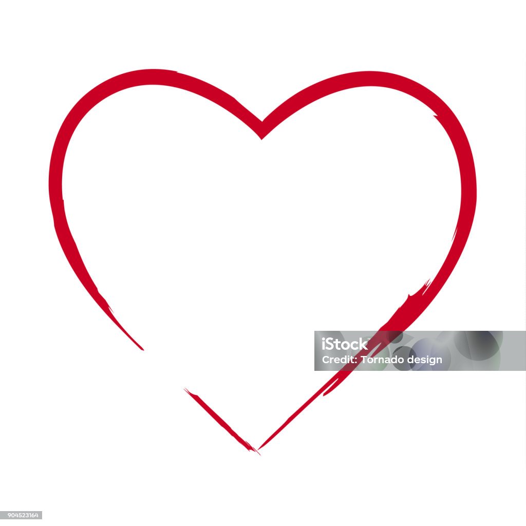 Brush drawing calligraphy heart, isolated on white bg Heart Shape stock vector