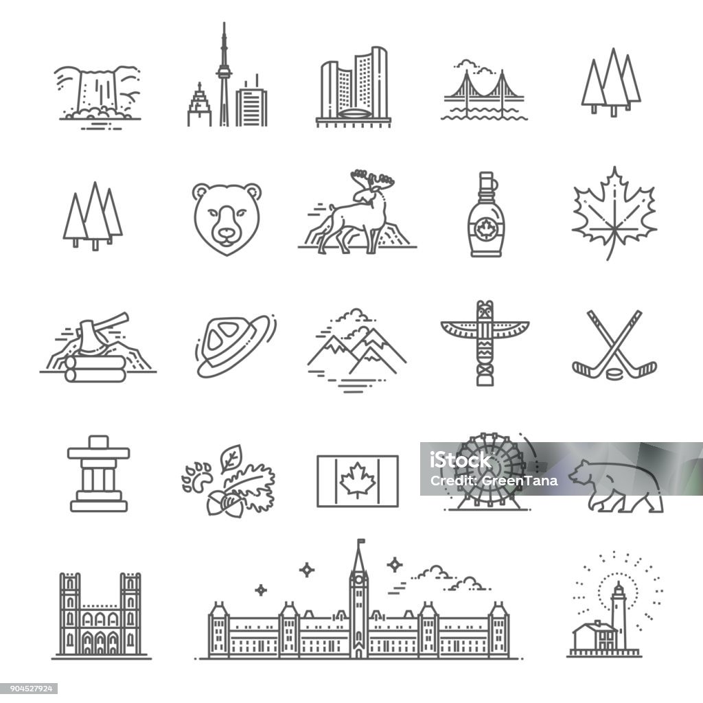 travel Canada traditional objects Country Canada travel vacation guide of goods, place and feature Icon Symbol stock vector