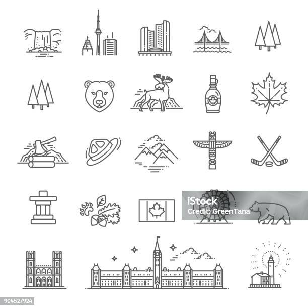 Travel Canada Traditional Objects Stock Illustration - Download Image Now - Icon Symbol, Canada, Bear