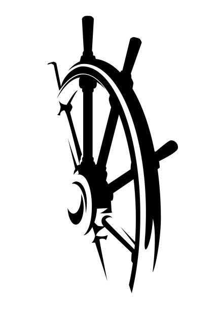 ilustraciones, imágenes clip art, dibujos animados e iconos de stock de diseño blanco y negro vector de timón de la nave - timón de dirección