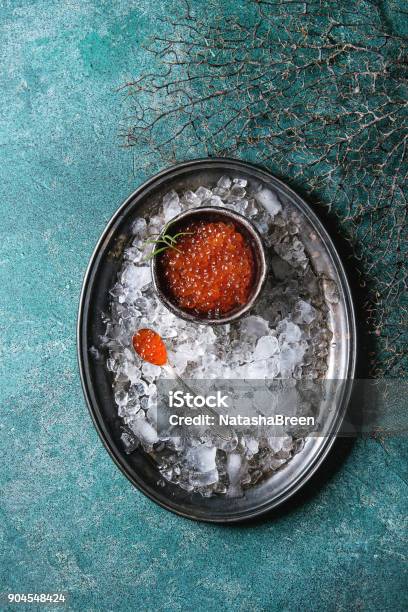Bowl Of Red Caviar Stock Photo - Download Image Now - Fish, Ice, Tray