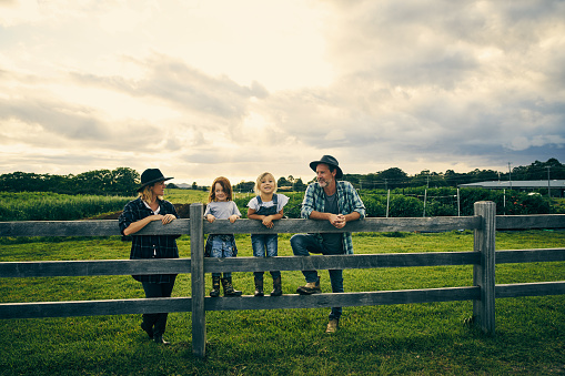 Su pequeña familia de cuatro en la granja photo