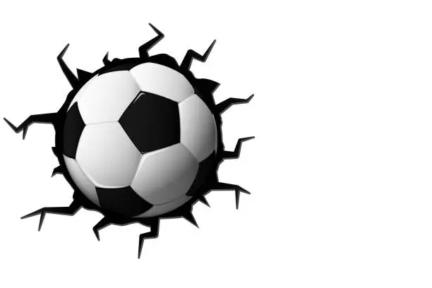 Vector illustration of Isolated Football cracked in wall soccer ball with copy space , Sport Game Vector Illustration