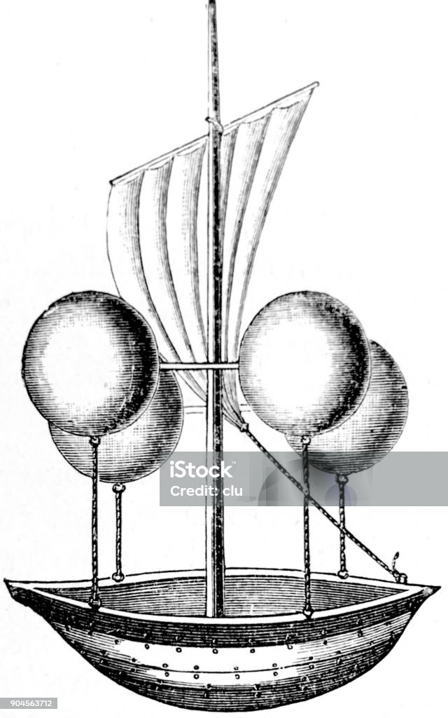 Design by Lana for an airship, 1670 Illustration from 19th century 1890-1899 stock illustration