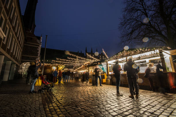 Christmas market in winter at Koberg, Hanseatictown Luebeck, Germany stock photo