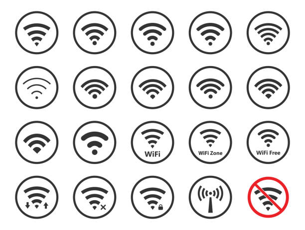 illustrations, cliparts, dessins animés et icônes de des signes sans fil fixe, wifi icônes - human settlement audio