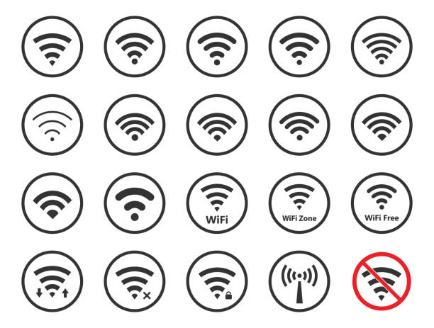 무선 신호 설정된, wifi 아이콘 - wifi zone stock illustrations