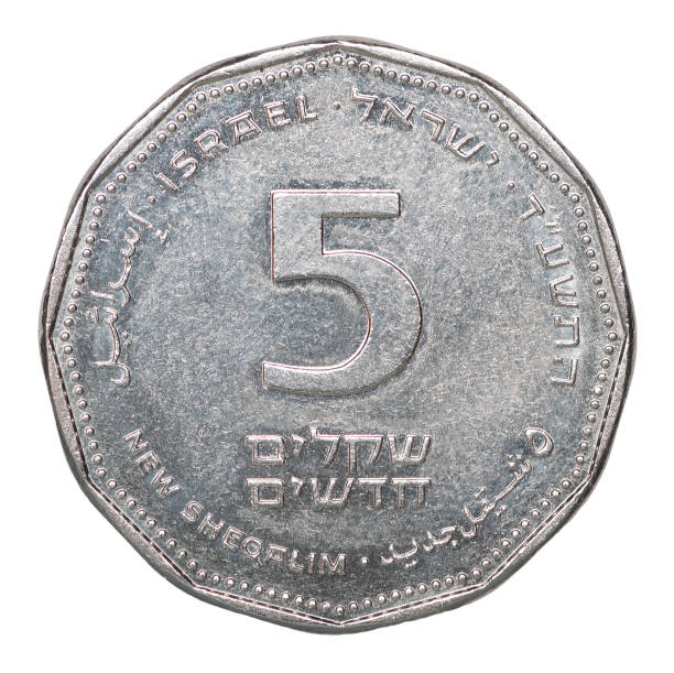 Israeli Shekel coin Coin 5 new sheqels isolated on white background israeli coin stock pictures, royalty-free photos & images