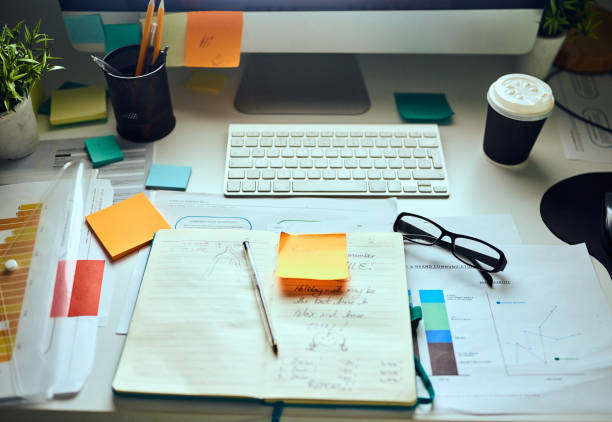 High angle shot of a creative workstation with no people