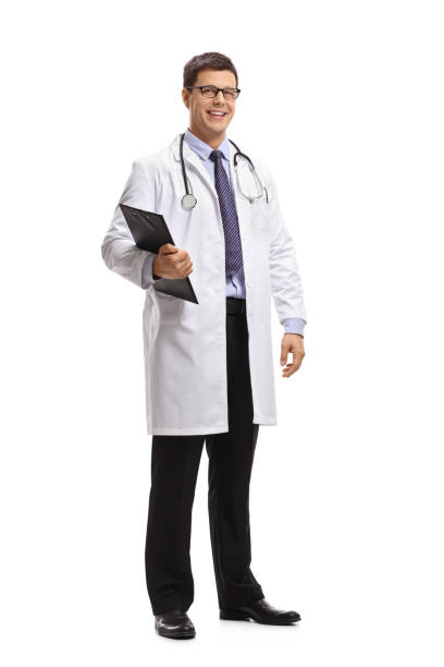 Doctor with a clipboard Full length portrait of a doctor with a clipboard isolated on white background full body isolated stock pictures, royalty-free photos & images