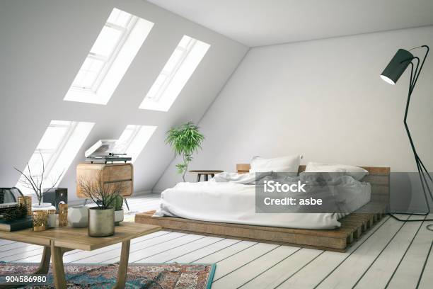 Loft Bedroom Stock Photo - Download Image Now - Bedroom, Attic, Rooftop
