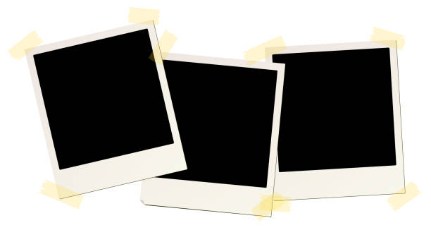 3 puste ramki na zdjęcia błyskawiczne przymocowane taśmą klejącą - duct tape adhesive tape photography isolated stock illustrations